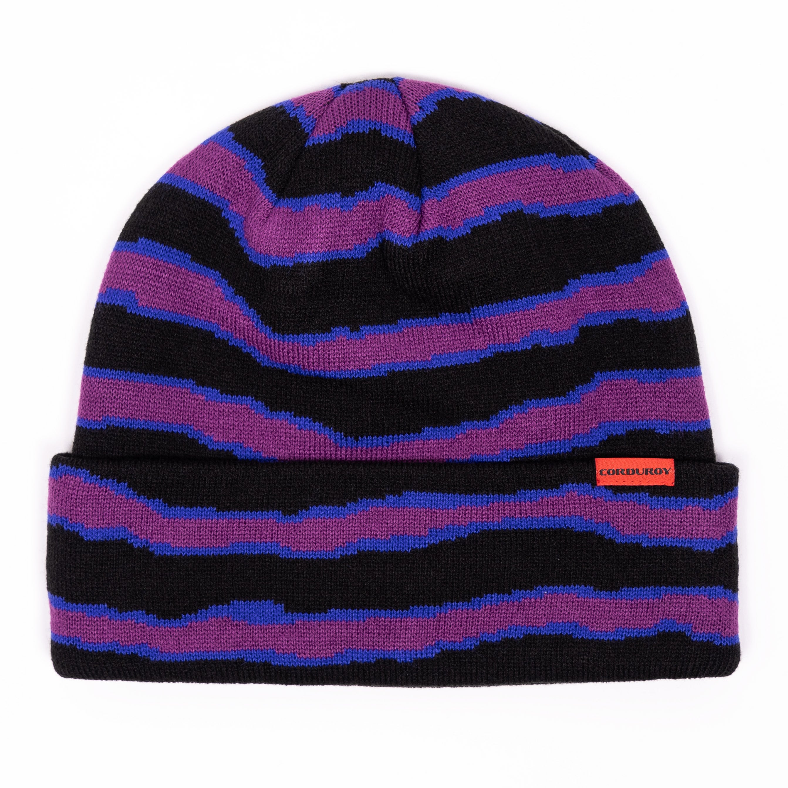 Black Ripped Stripe Corduroy Beanie