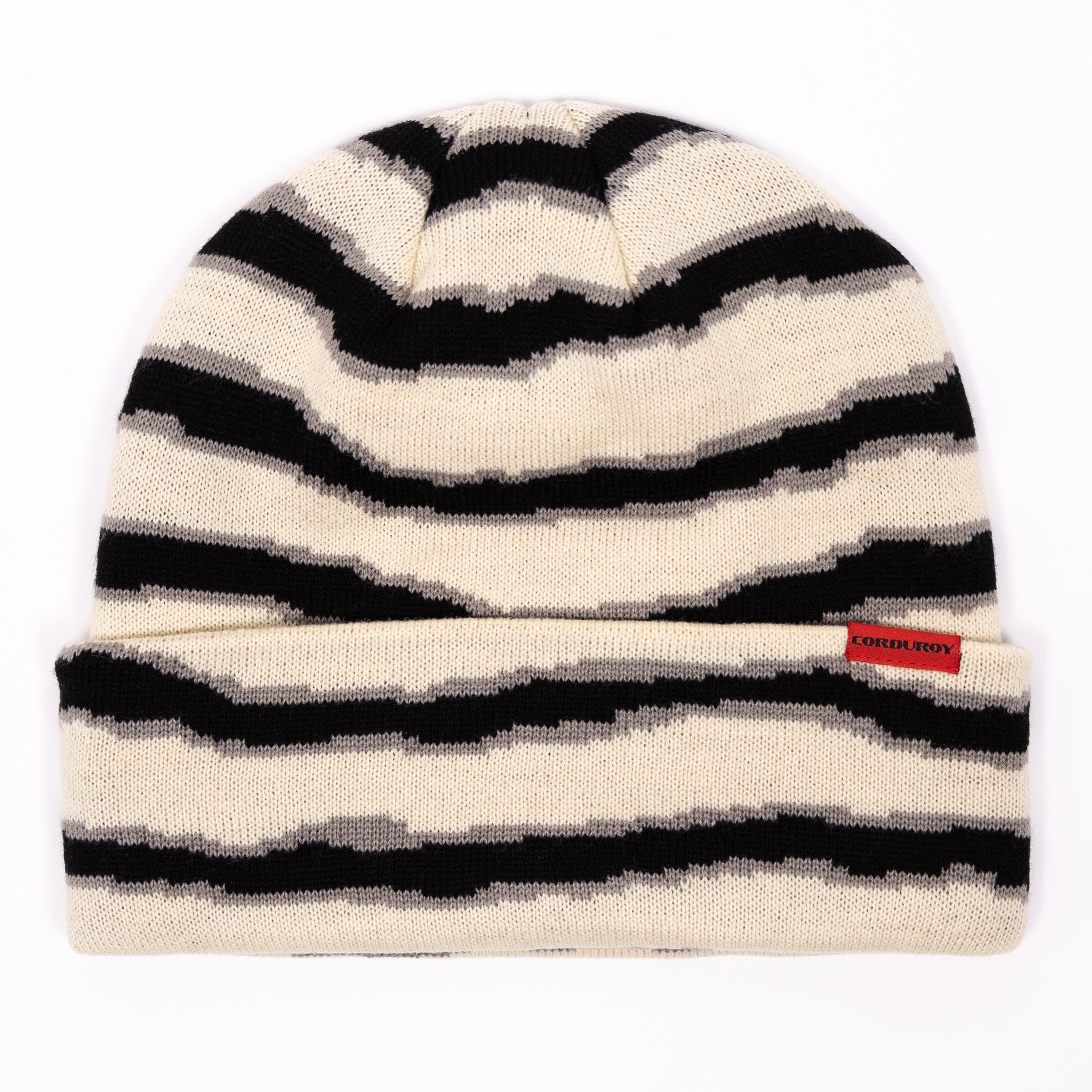 Natural Ripped Stripe Corduroy Beanie