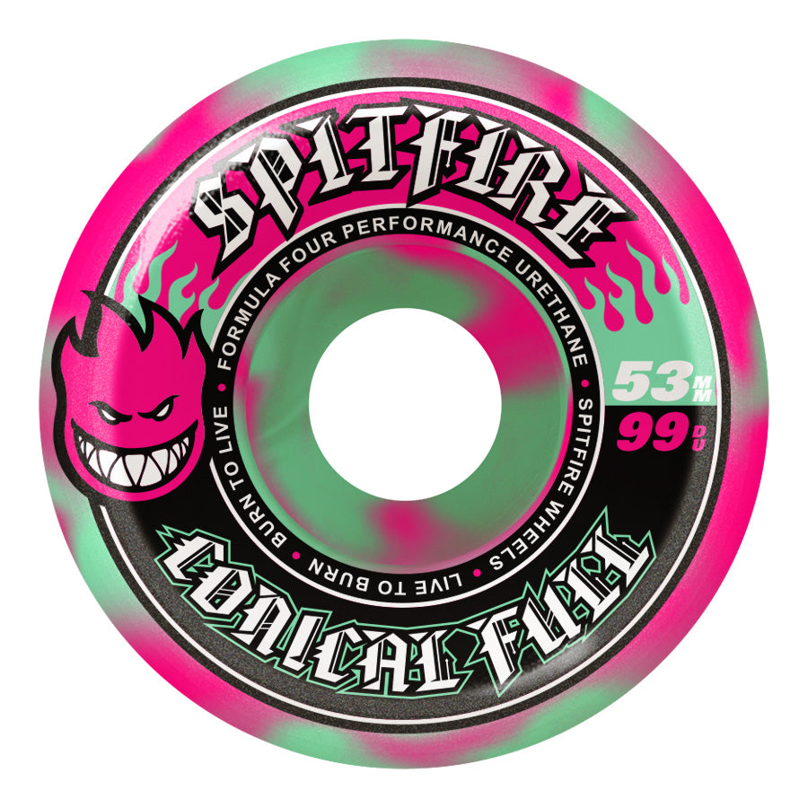 Spitfire Formula Four 99D Conical Full Skateboard Wheels - Pink/Teal Swirl