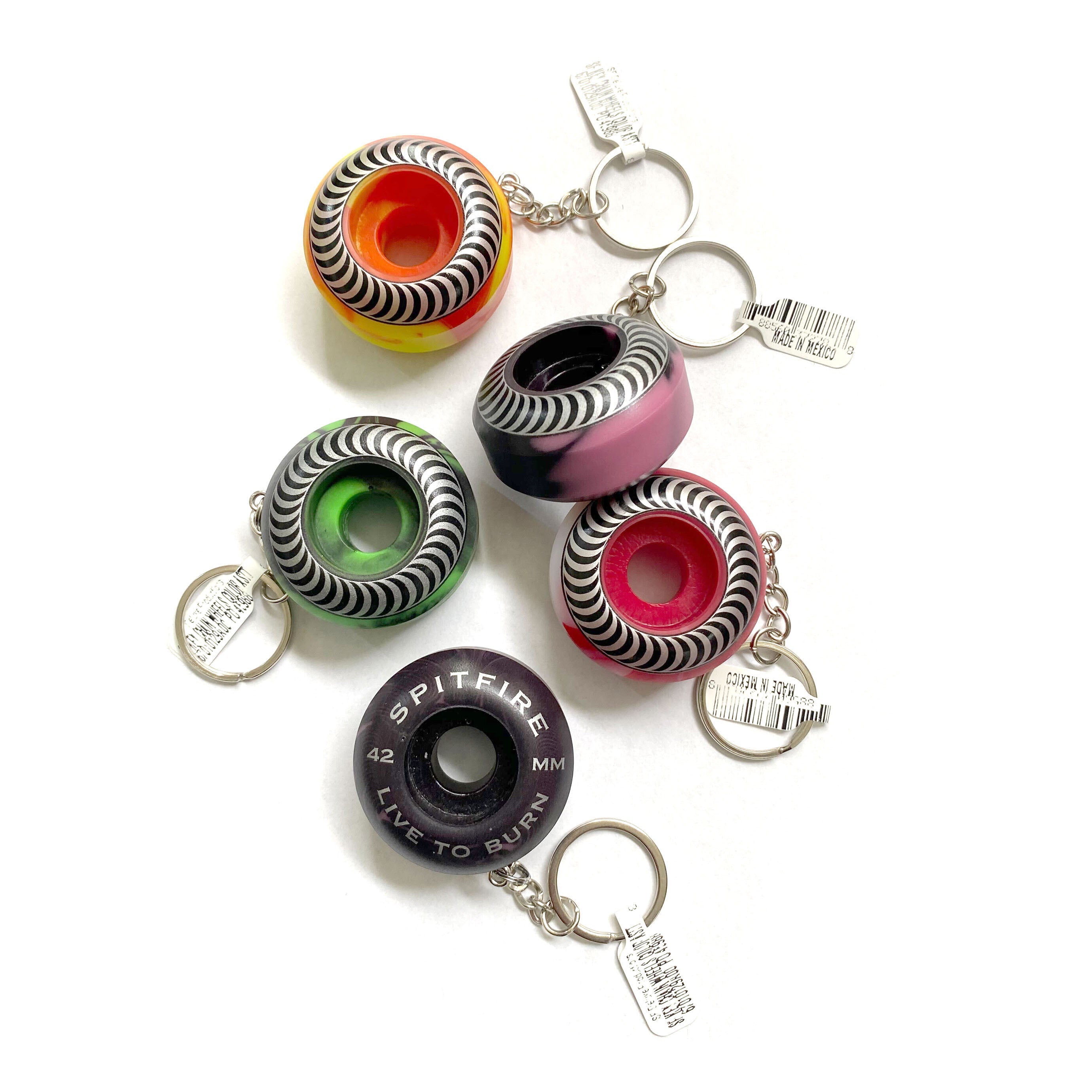 Colored small skateboard wheel Spitfire keychain
