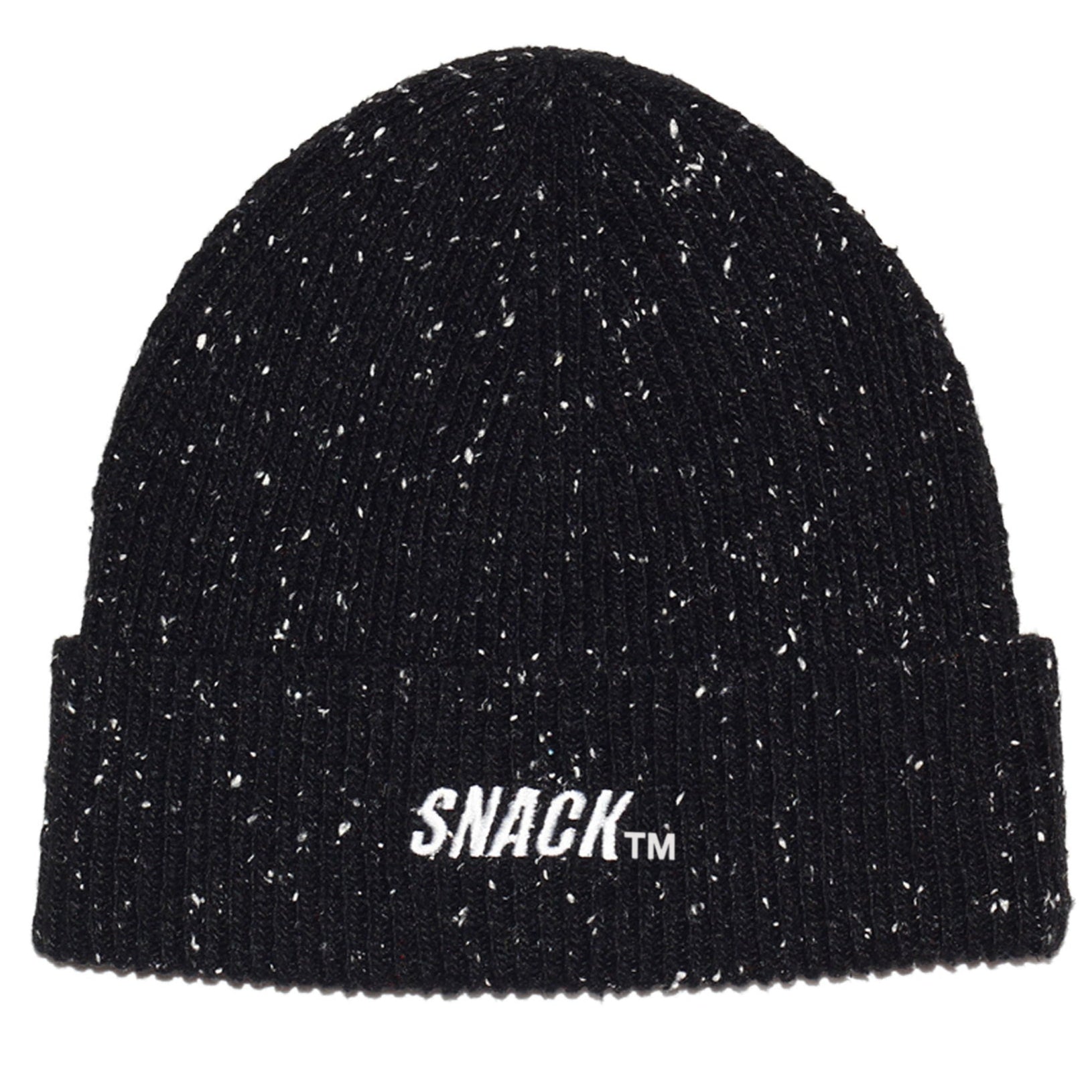 Black with white speckles Snack skateboards beanie