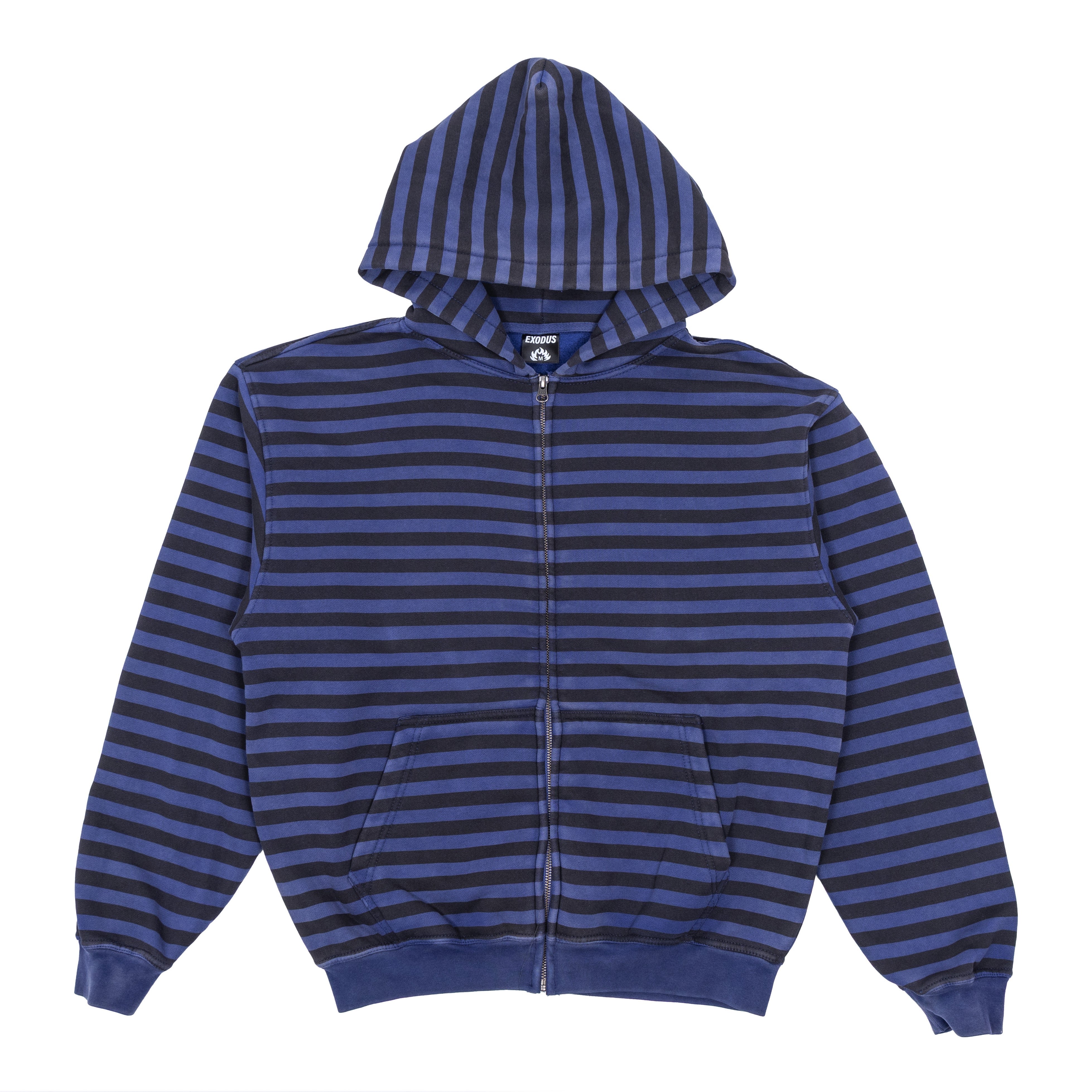 Exodus Blank Striped Zip Hoodie - Washed Black/Blue