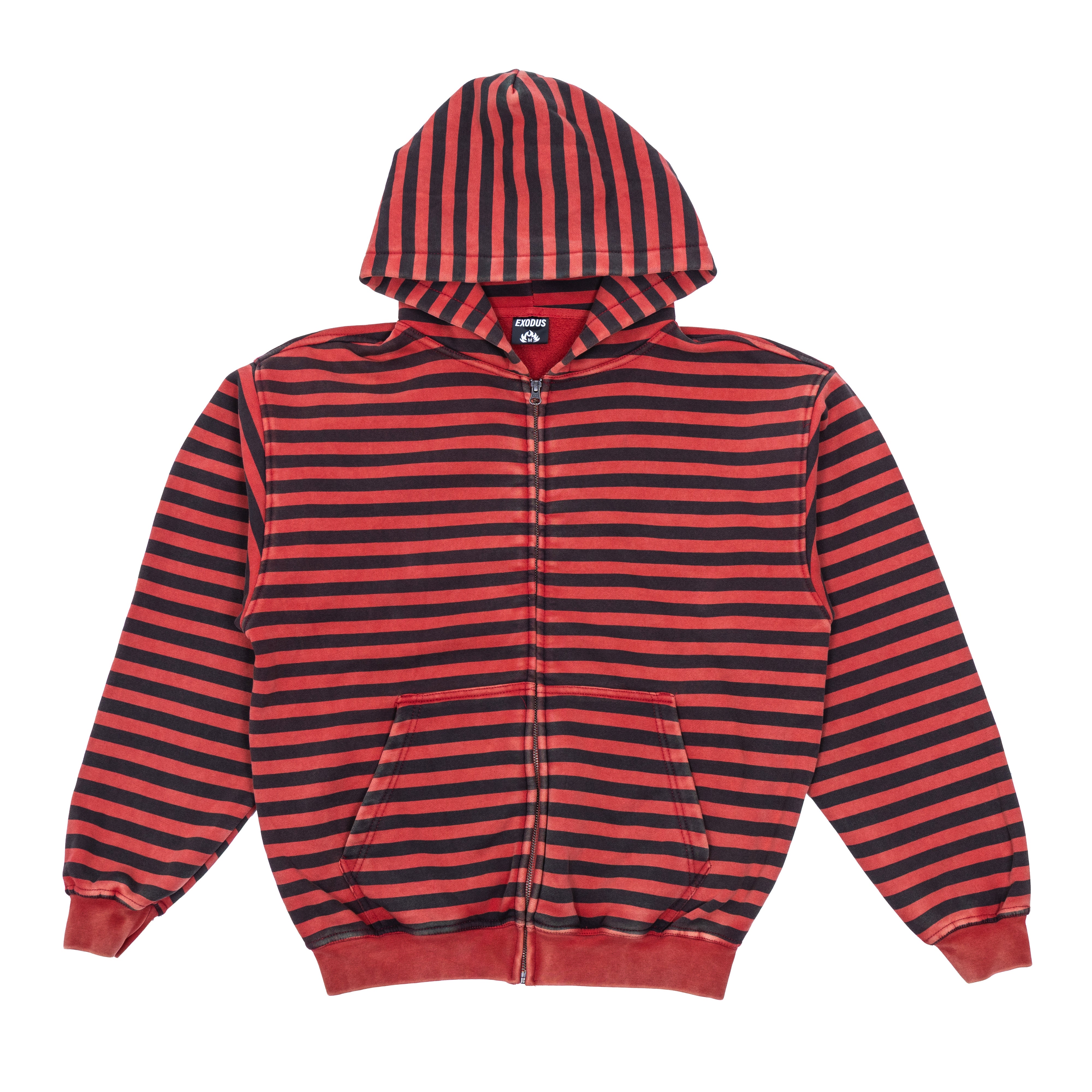 Exodus Blank Striped Zip Hoodie - Washed Black/Red