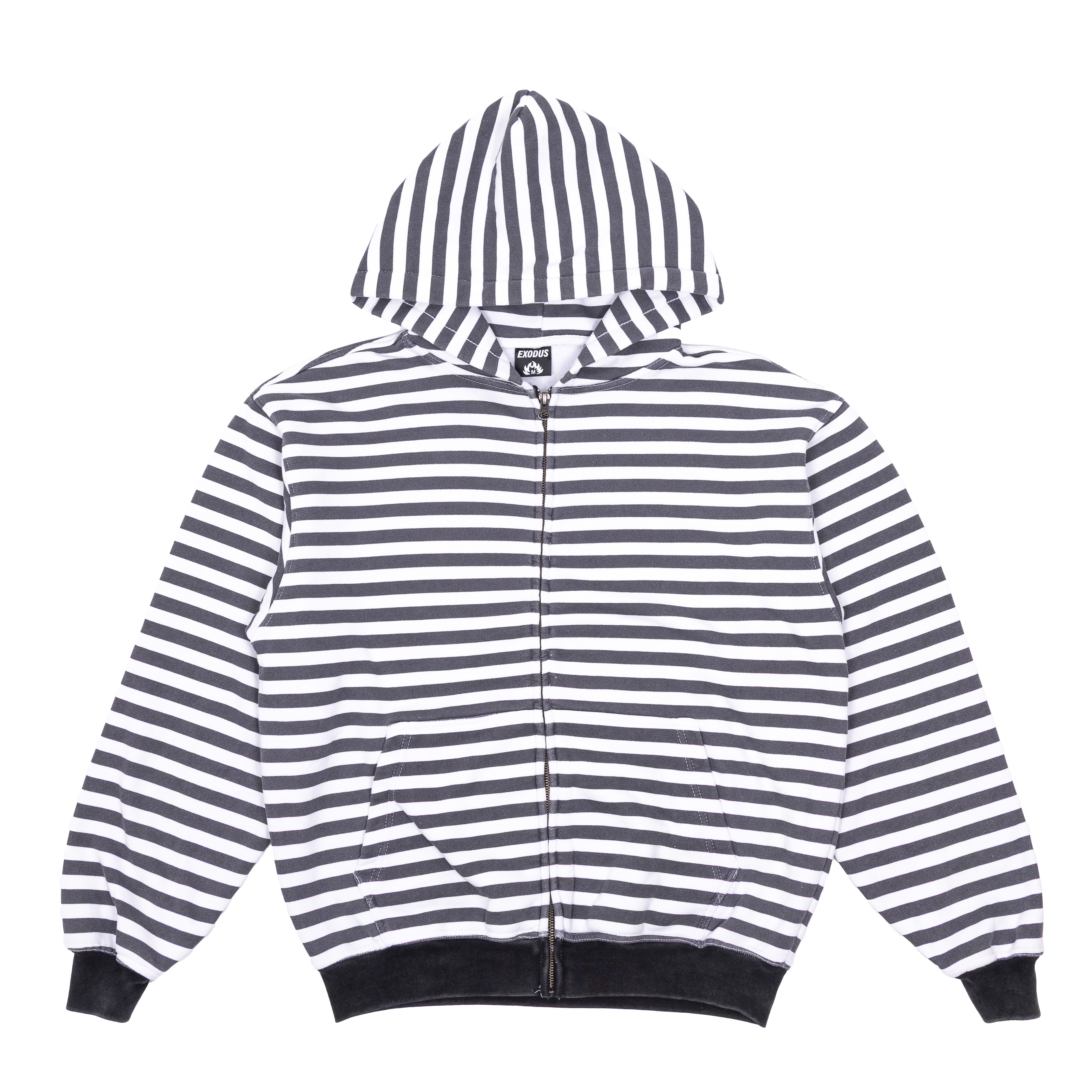 Exodus Blank Striped Zip Hoodie - Washed Black/White
