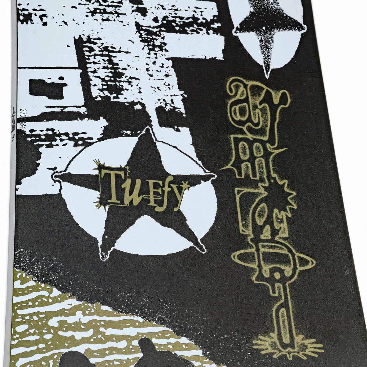 close up of the 26/27 Armada Tuffy snowboard featuring art with a star and abstract designs