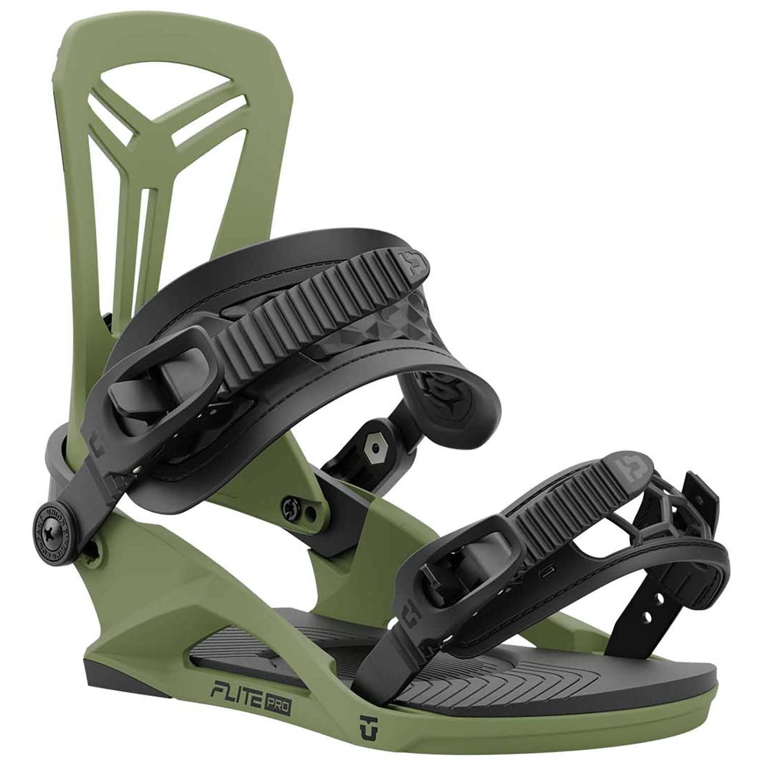 Olive Green 2025 Flite Pro Union Snowboard Bindings Front