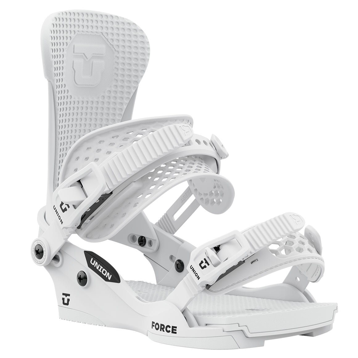 White Team Highback 2025 Force Classic Union Snowboard Bindings Front