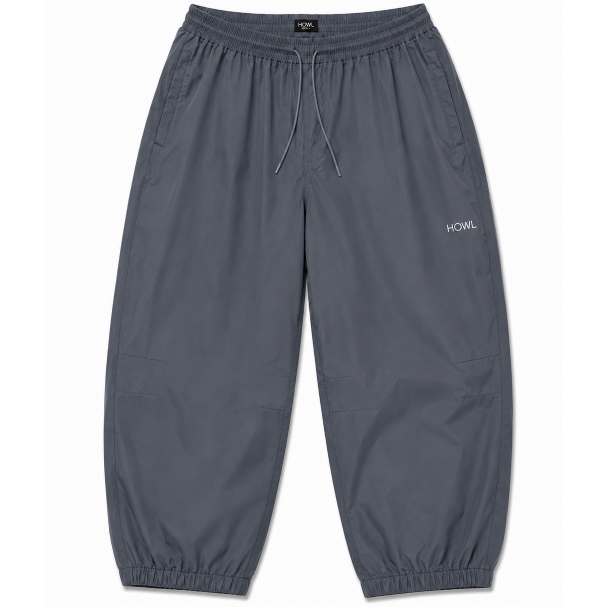 Wolf grey Howl nowhere snowboard pant with elastic waist and ankles andsmall logo by left pocket
