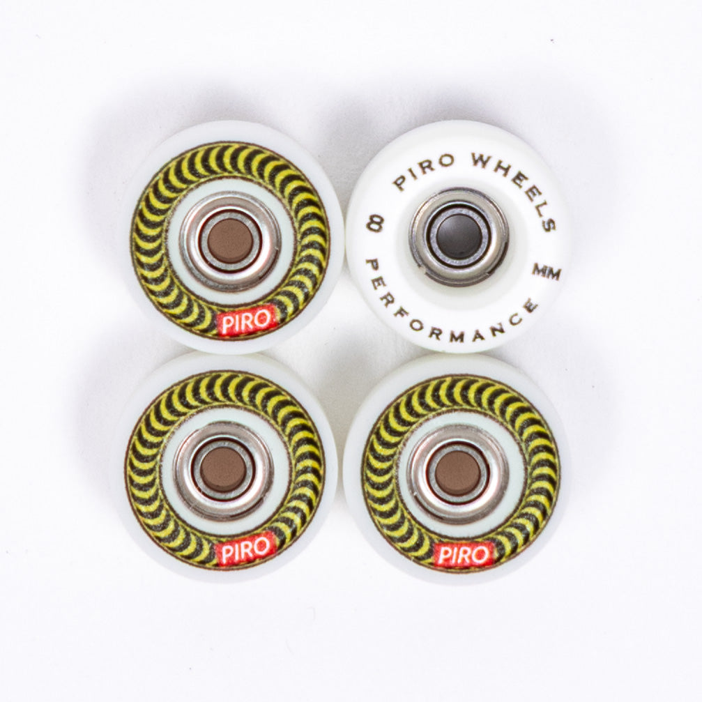 Piro Yellow Spiral Performance Fingerboard Wheels - White