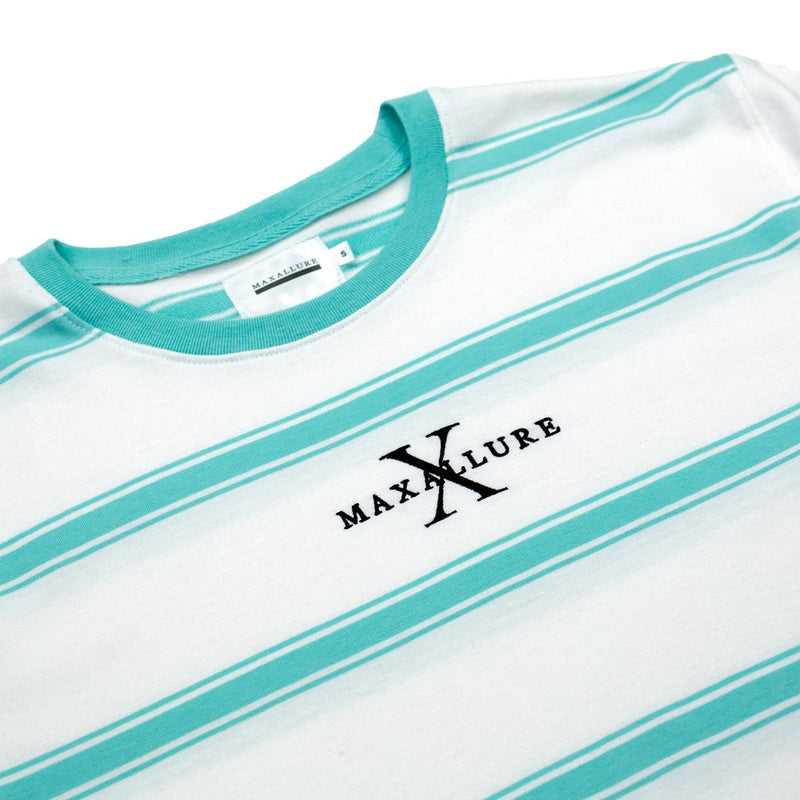 White and Mint Striped Maxallure Skateboards Vice T-Shirt Detail