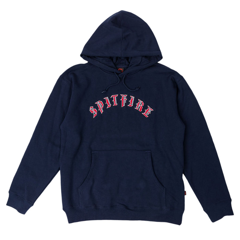 Spitfire Old English Embroidered Pullover Hoodie - Navy/Red