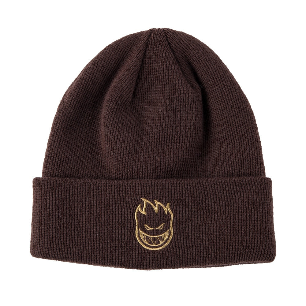 Spitfire Embroidered Bighead Logo Cuff Beanie - Brown/Gold