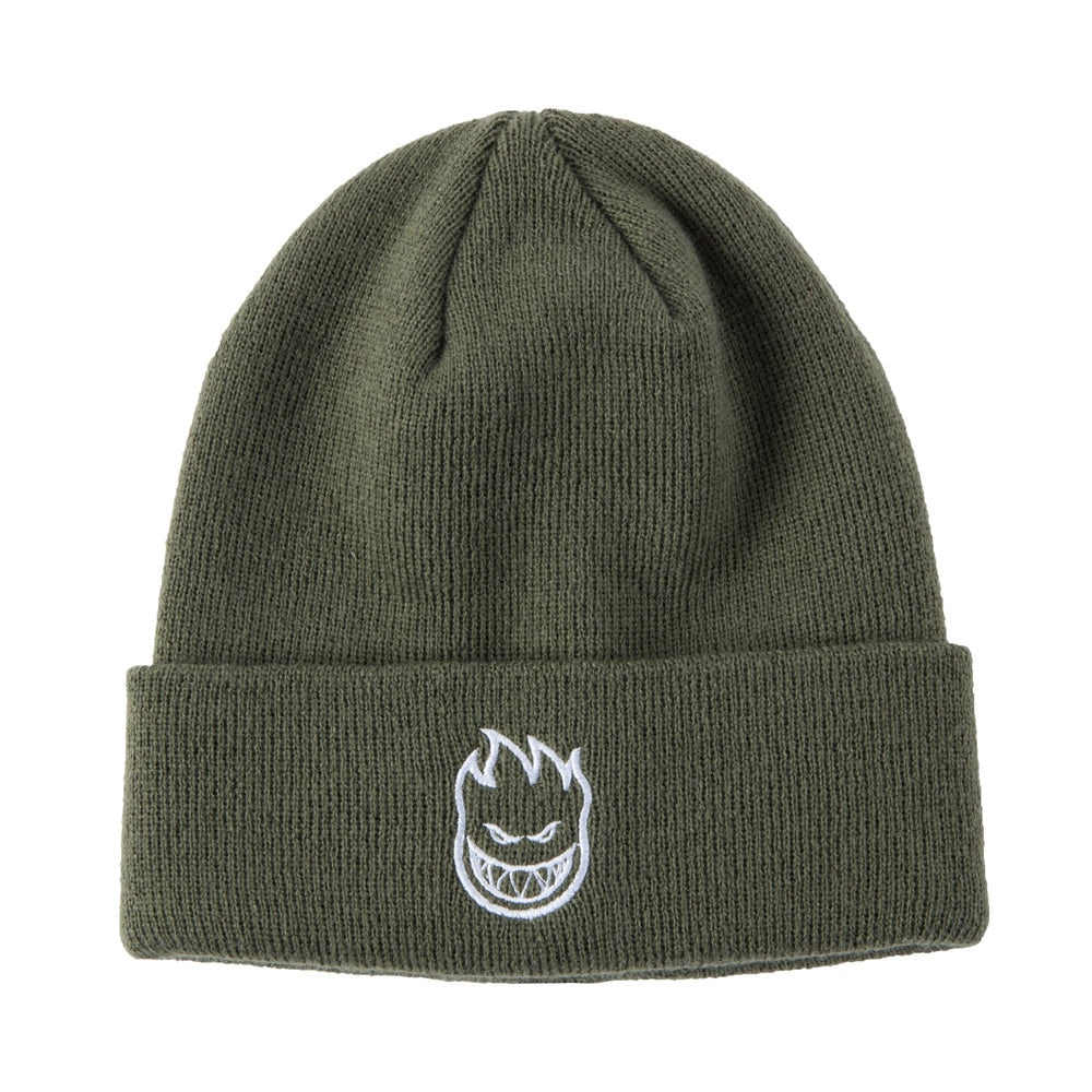 Spitfire Embroidered Bighead Logo Cuff Beanie - Olive/White