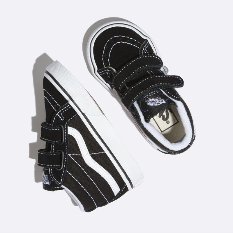 Black/White Reissue Sk8-Mid Vans Toddler Skateboard Shoes Side