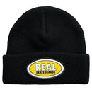 Black/Yellow Oval Real Skateboards Cuff Beanie