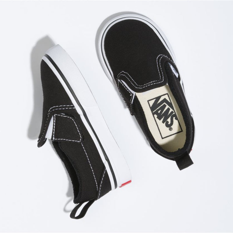 Black/True White Toddler Slip-On V Vans Skateboard Shoes Detail
