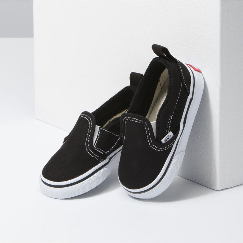 Black/True White Toddler Slip-On V Vans Skateboard Shoes Front