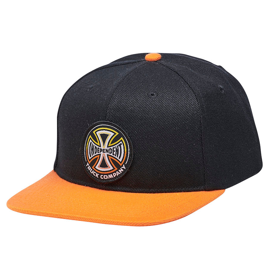 Black/Orange Split Cross Mid Profile Independent Trucks Snapback Hat