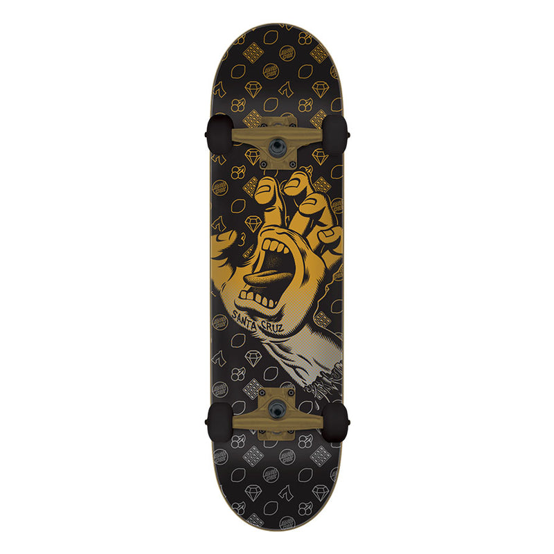 Large Black/Gold Jackpot Hand Santa Cruz Skateboard Complete