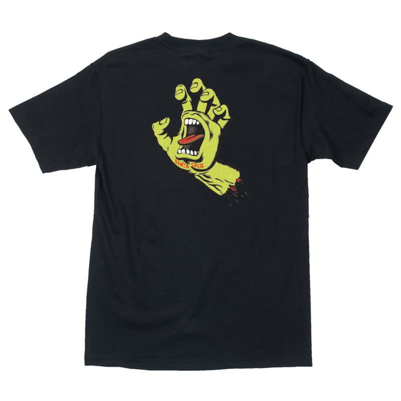 Black/Safety Yellow Screaming Hand Santa Cruz T-Shirt Back