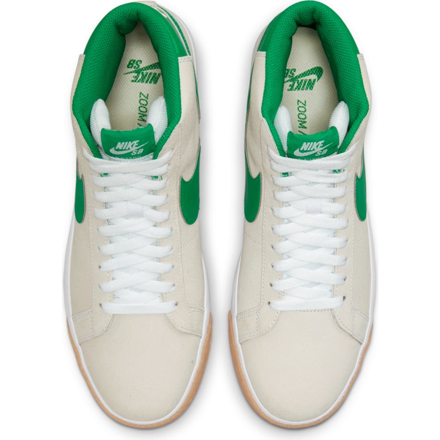 White/Lucky Green Blazer Mid Nike SB Skateboarding Shoe Top