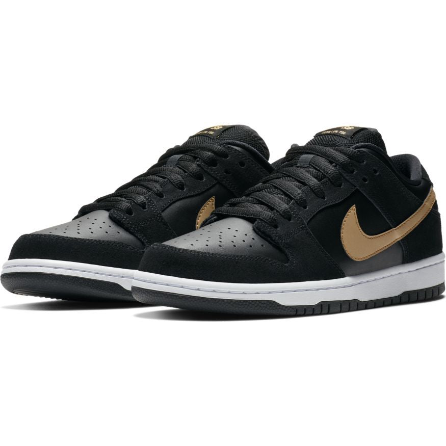 Nike SB Dunk Low Pro Skate Shoe - Black/Metallic Gold - White