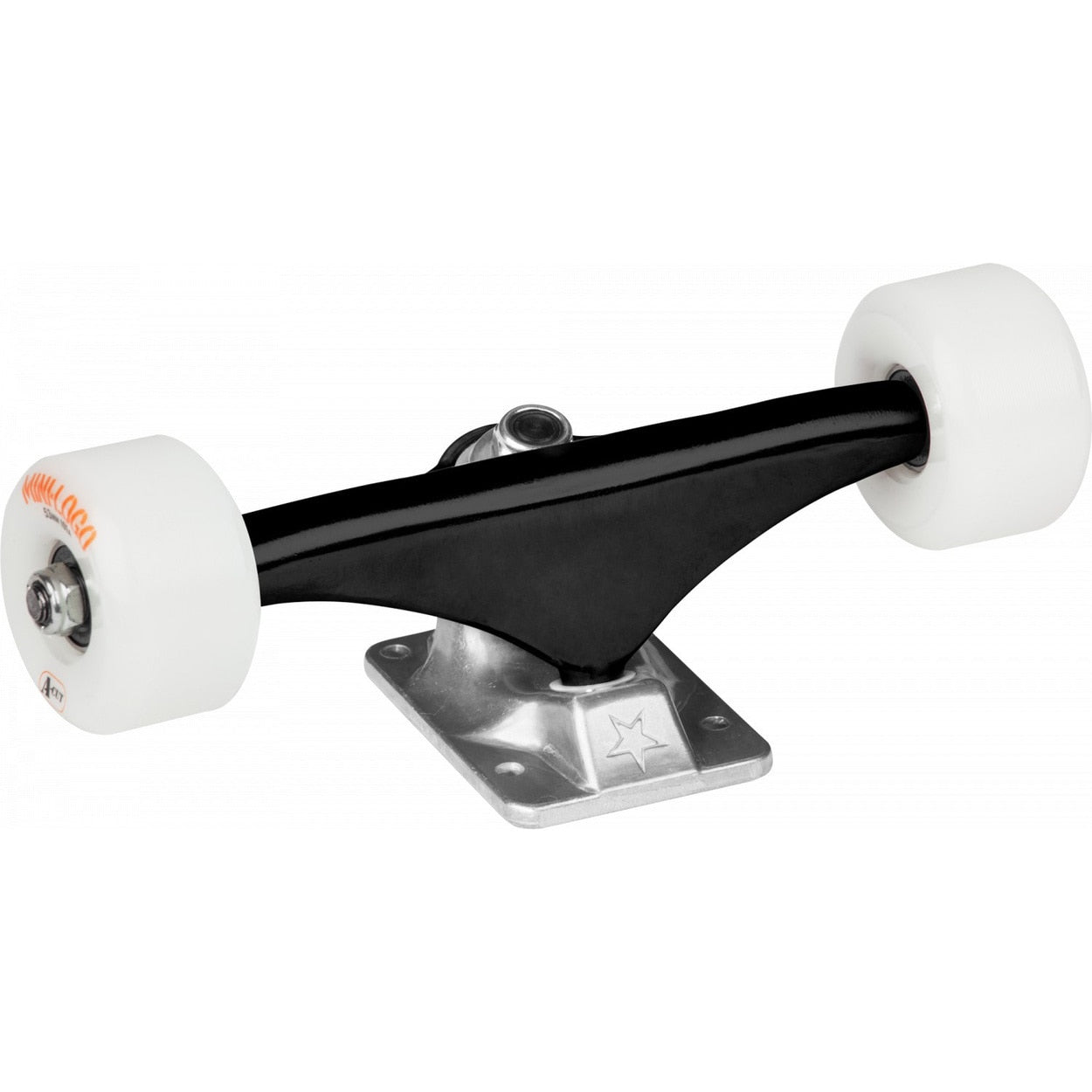 Mini Logo Black/Raw Skateboard Trucks W/ A-Cut 53mm White Wheels and ML Bearings - Set of 2