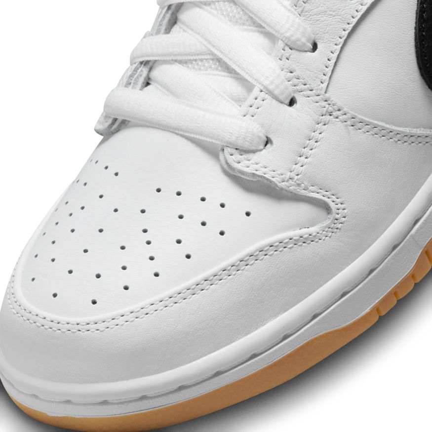 White Leather Dunk Low Pro Nike SB Skate Shoe Detail