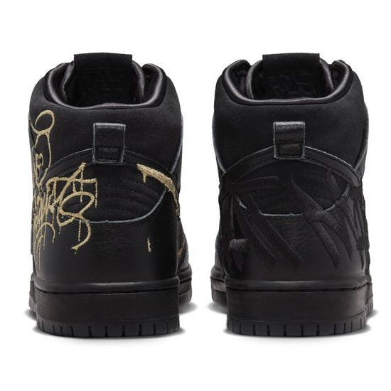Faust Black Leather Nike SB Dunk High Pro Skateboard Shoe Back