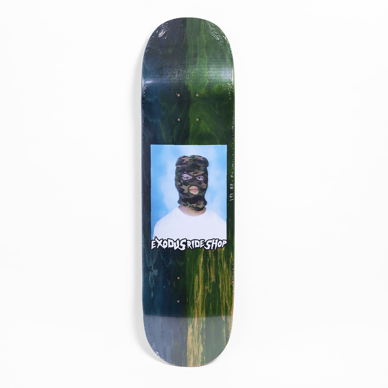 Blue/Green Faded Stain Exodus Ski Mask Skateboard Deck