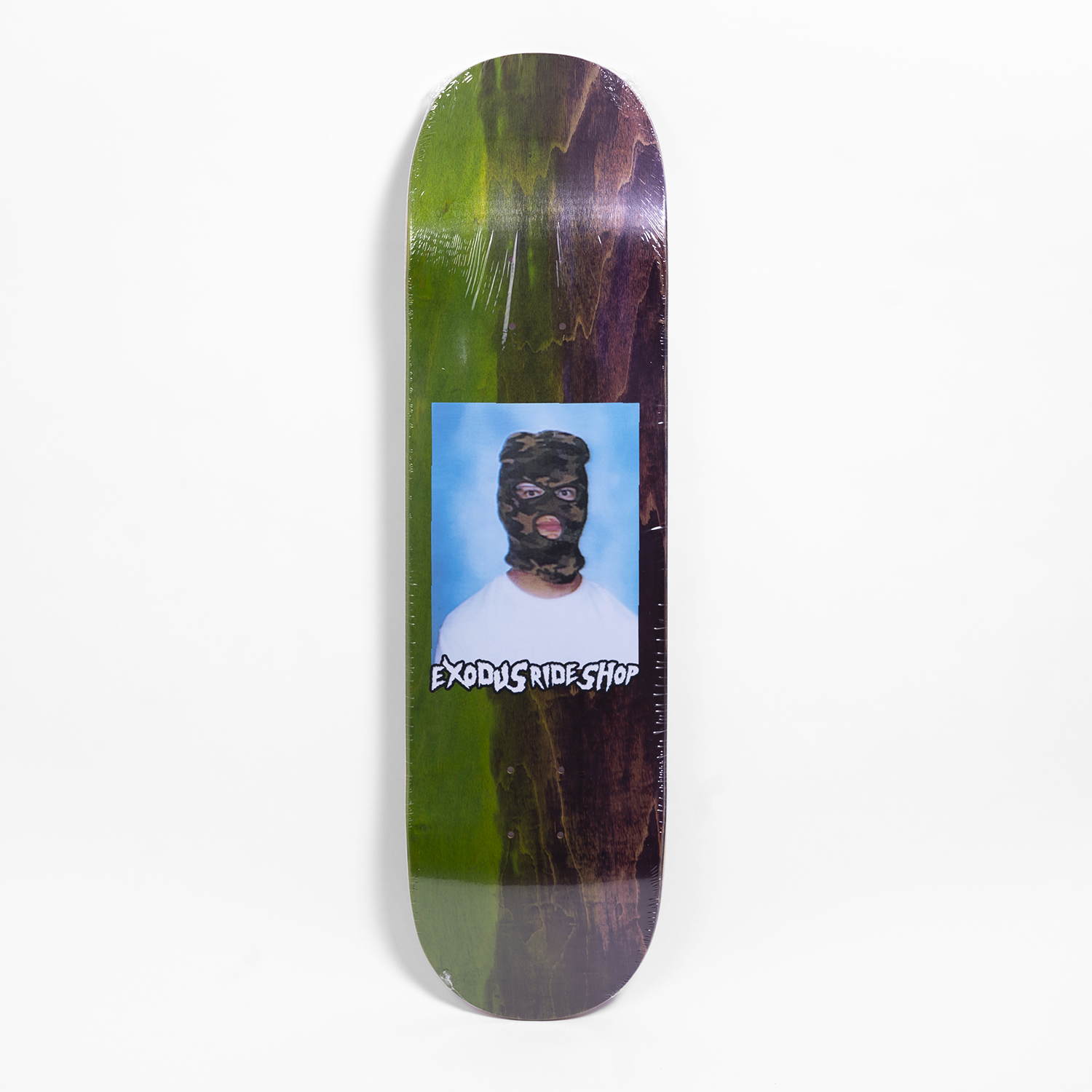 Green/Purple Faded Stain Exodus Ski Mask Skateboard Deck