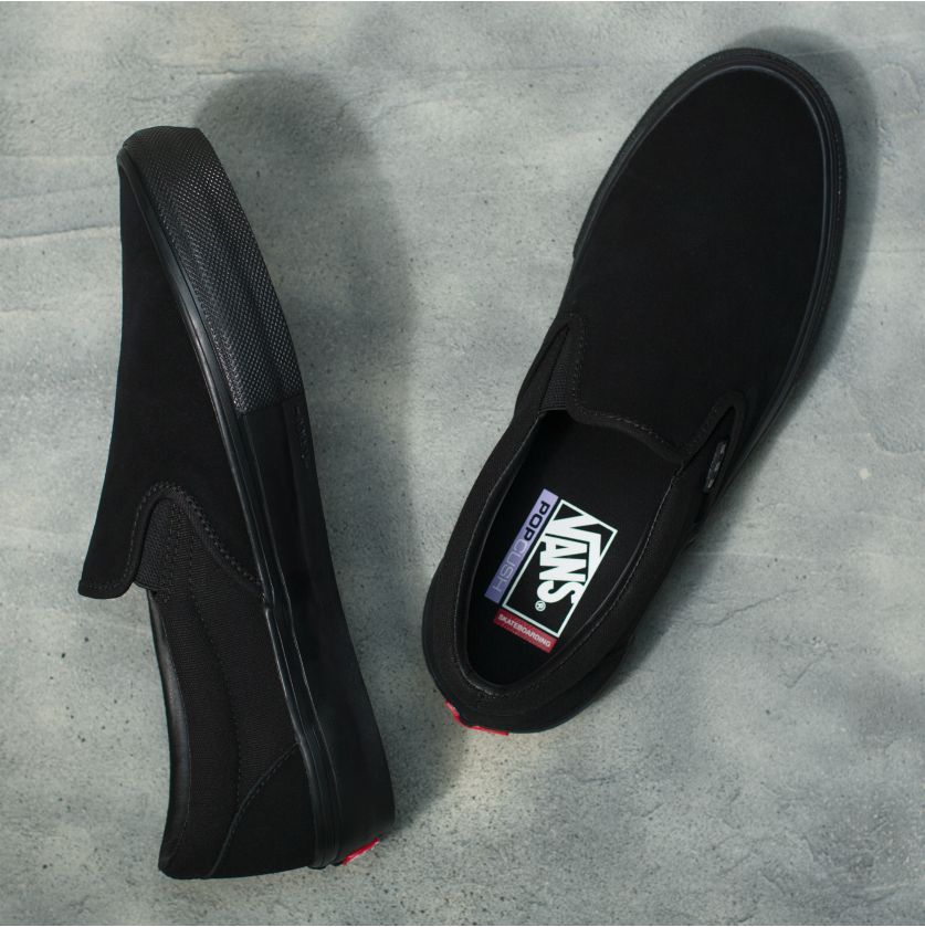 Black Skate Slip-On Vans Skateboard Shoe Top