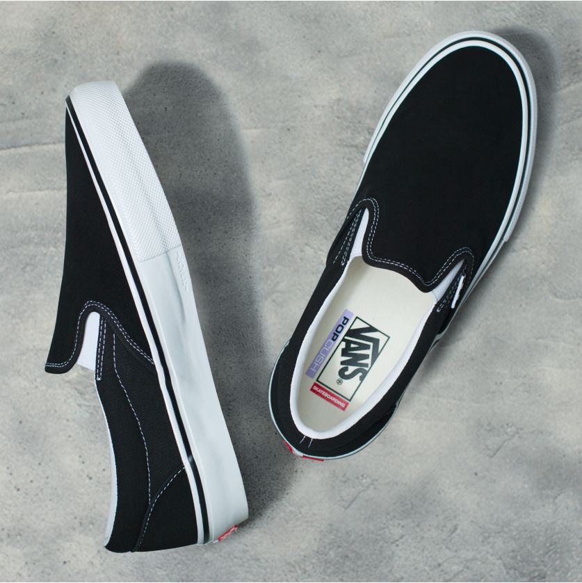 Black/White Skate Slip-On Vans Skateboard Shoe Top