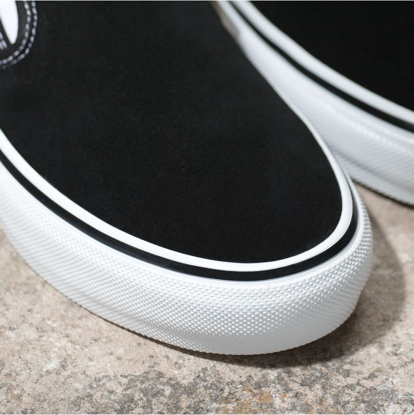 Black/White Skate Slip-On Vans Skateboard Shoe Detail