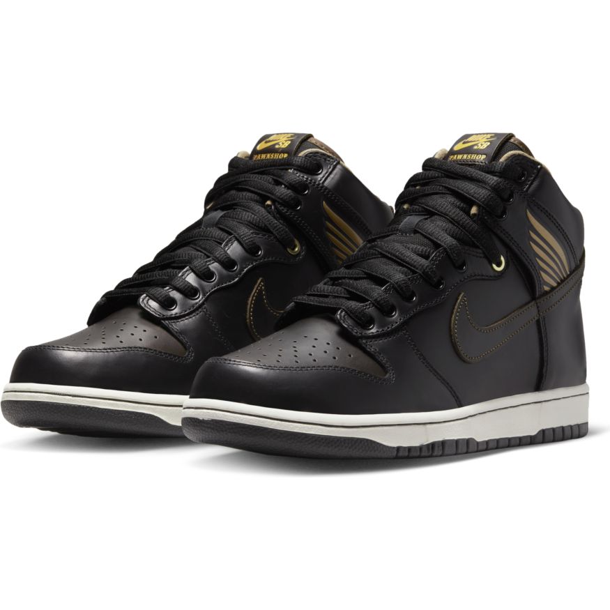 Nike SB Dunk High OG Pawnshop QS Skateboard Shoes - Black/Black-Metallic Gold