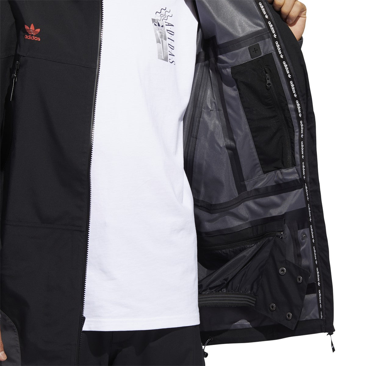 Black 3-Layer 20K Adidas Snowboarding Jacket Detail