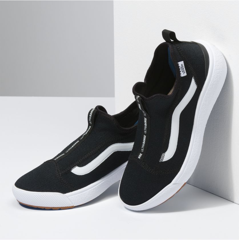 Black/True White Knit UltraRange Vans Slip On Side