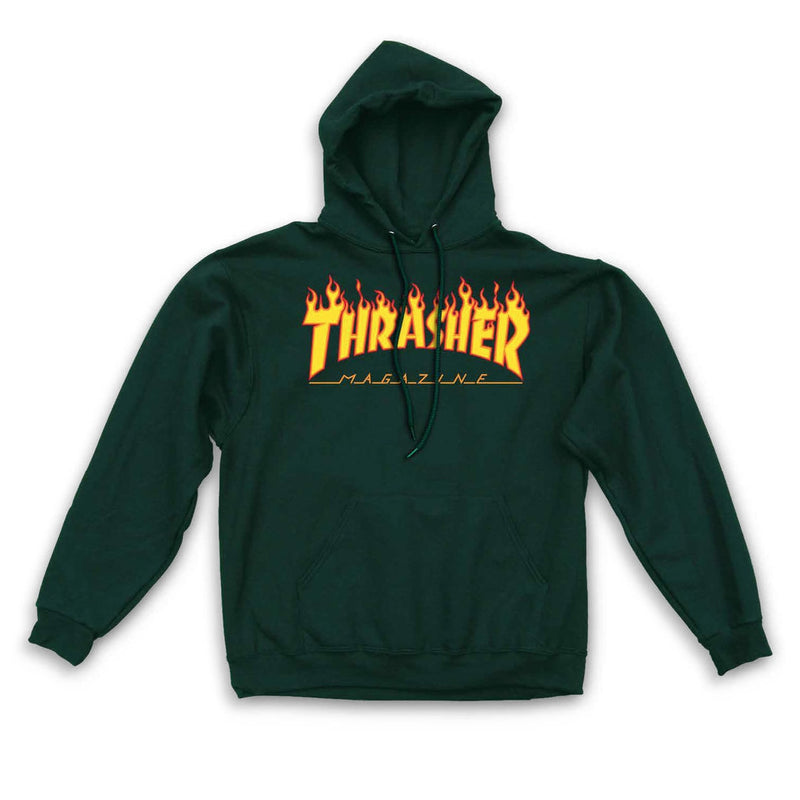 Thrasher Flame Logo Pullover Hoodie - Forrest green