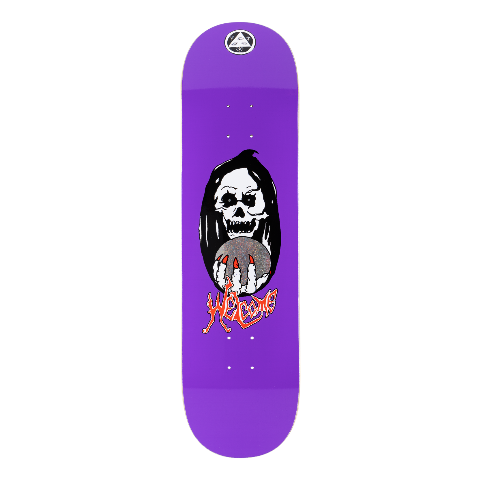 Clairvoyant on Evil Twin Purple Welcome Skateboard Deck
