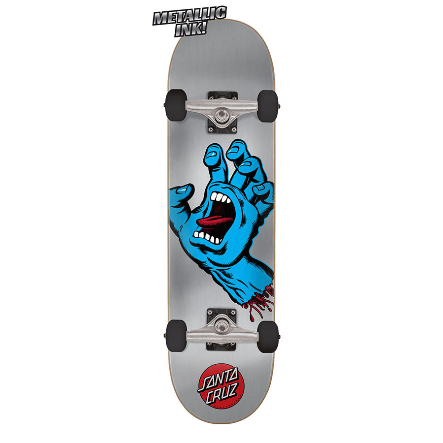 Silver Santa Cruz Screaming Hand Skateboard Bottom