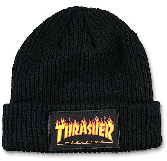 Thrasher Flame Logo Fold Beanie - Black