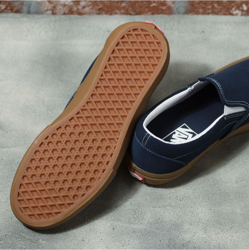 Navy/Gum Slip On Pro Vans Skateboard Shoe Bottom
