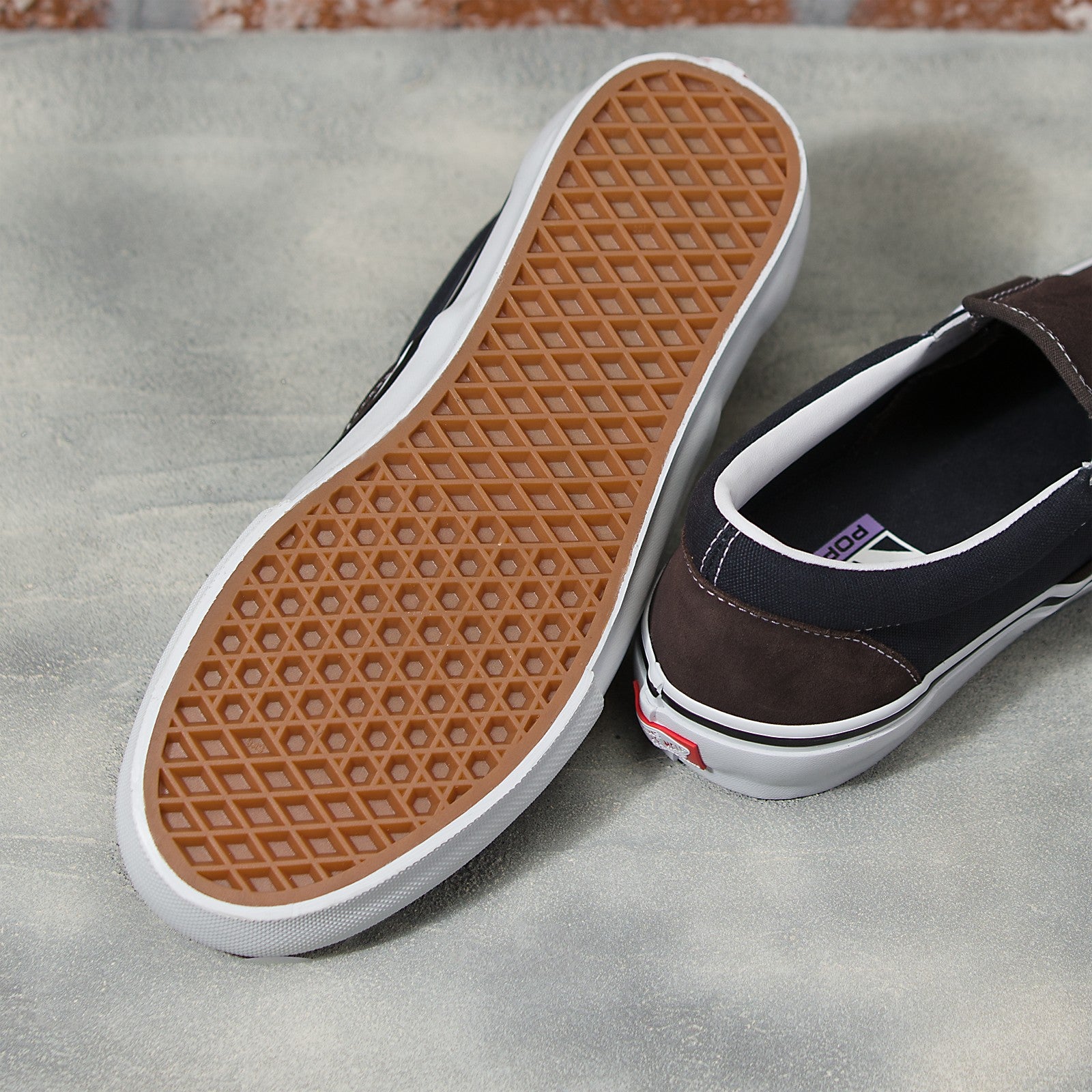 Dark Brown Vans Skate Slip On Skateboard Shoe Bottom