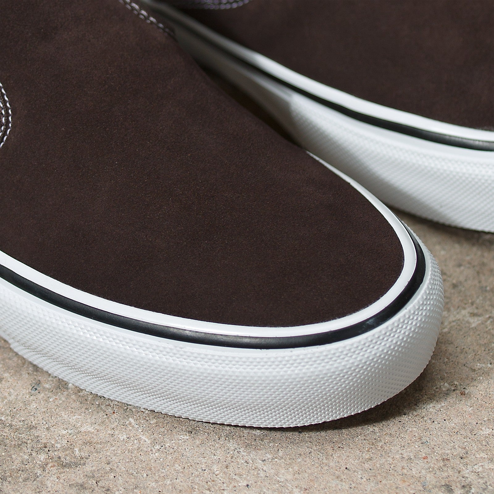 Dark Brown Vans Skate Slip On Skateboard Shoe Detail