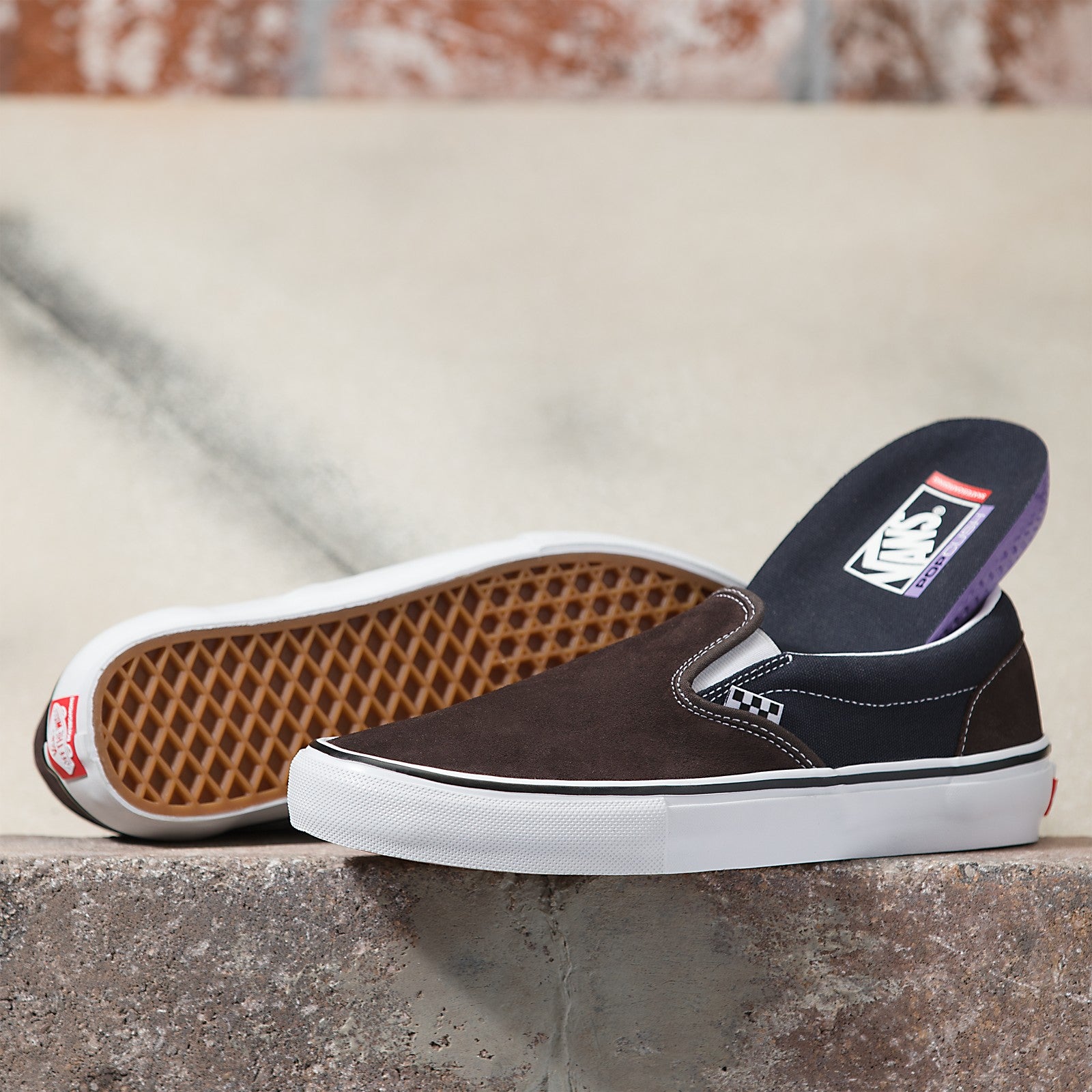 Dark Brown Vans Skate Slip On Skateboard Shoe