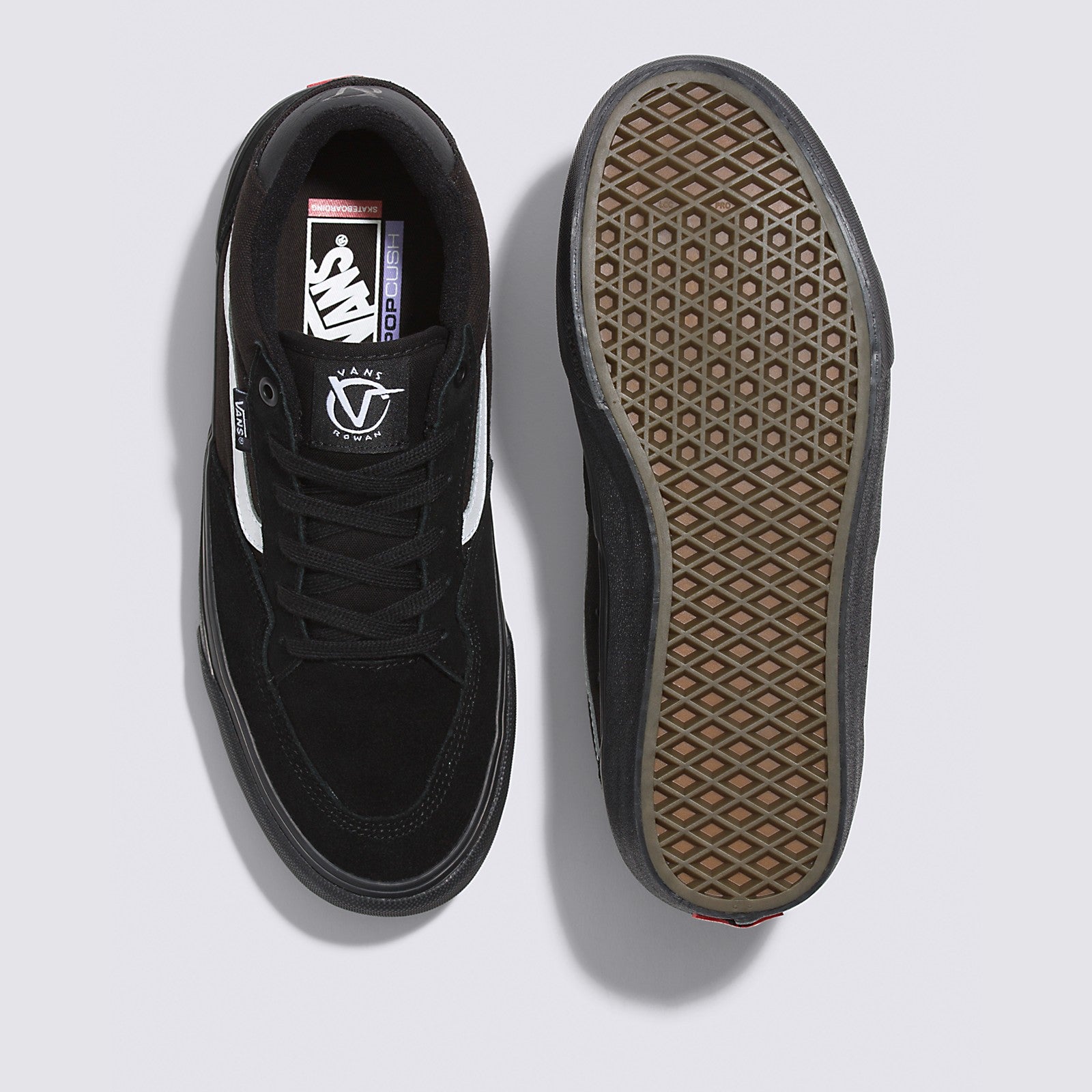 Black/Black/White Rowan Vans Skateboard Shoe Top/Bottom