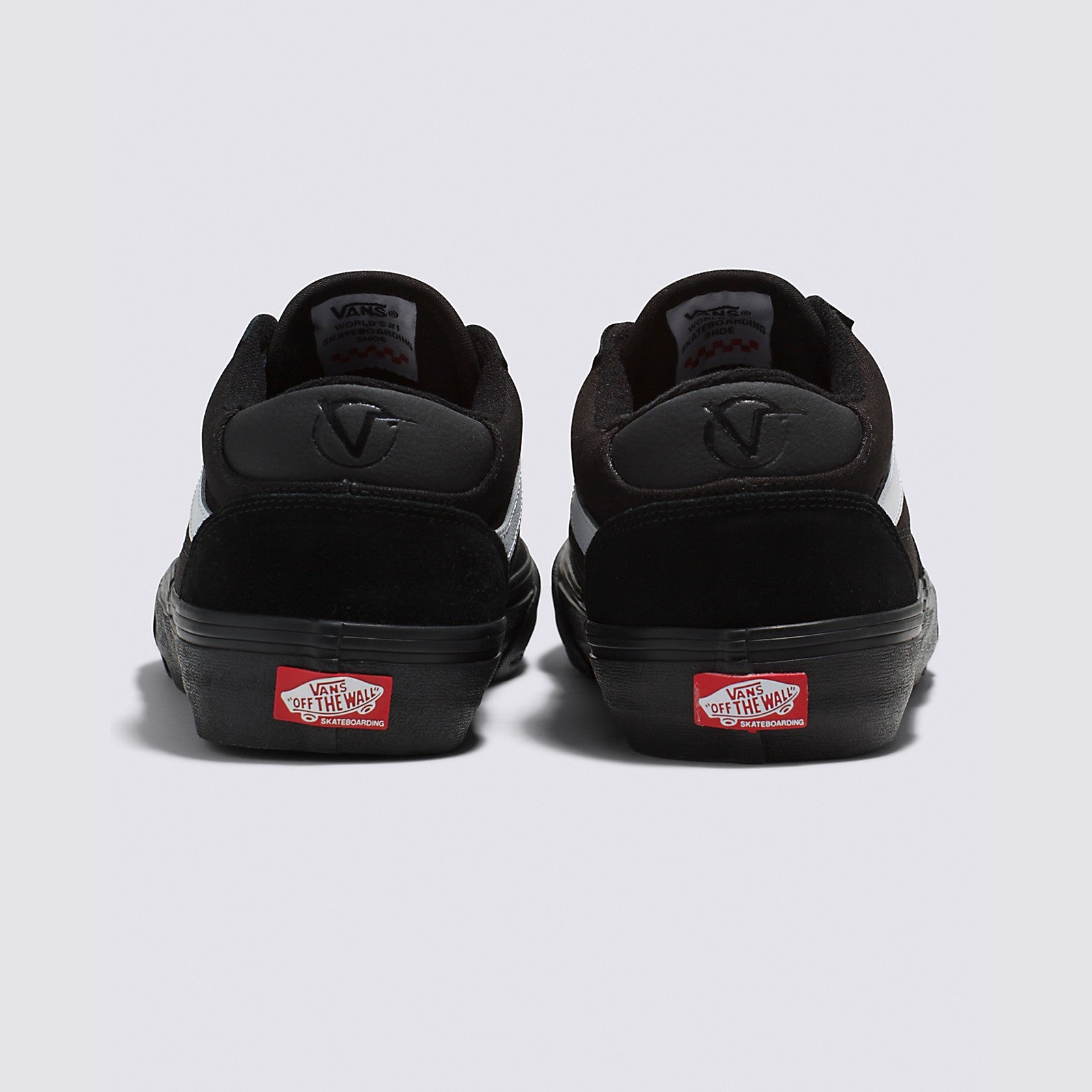 Black/Black/White Rowan Vans Skateboard Shoe Back