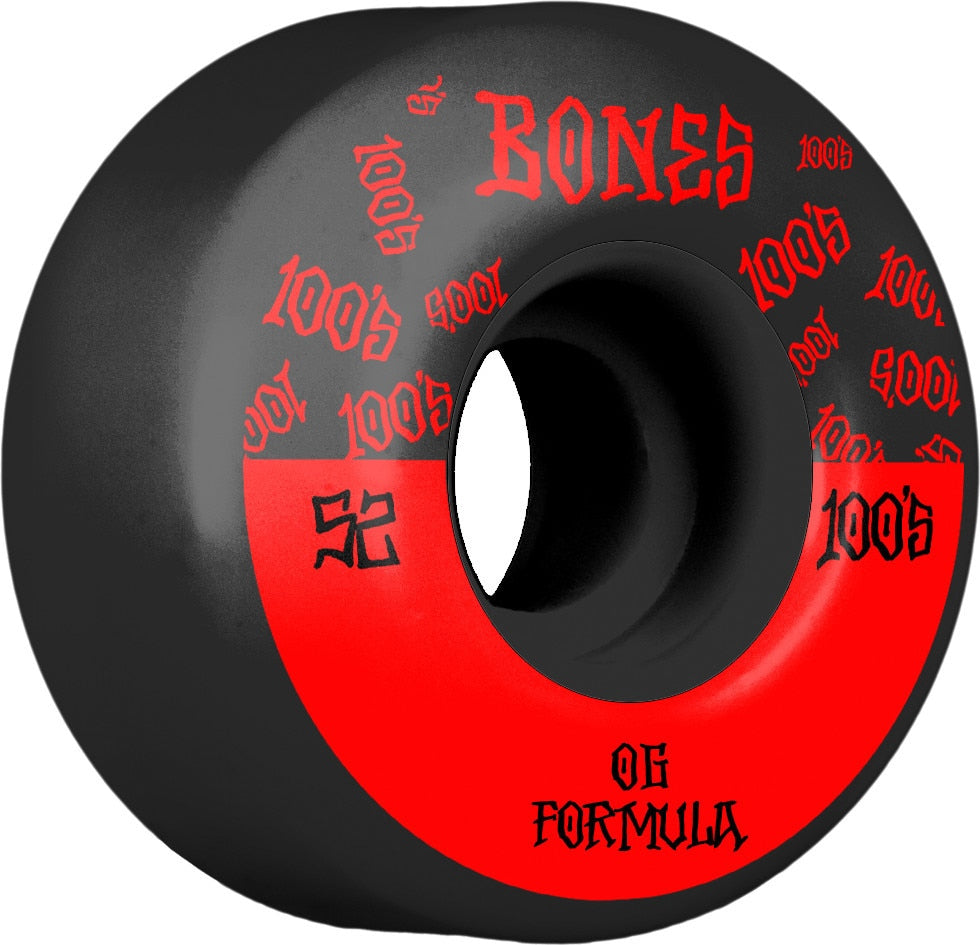 Bones 100s V4 Wide OG Formula Skateboard Wheels -Black/Red