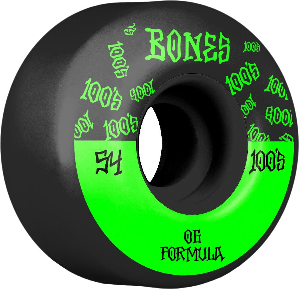 Bones 100s V4 Wide OG Formula Skateboard Wheels -Black/Green