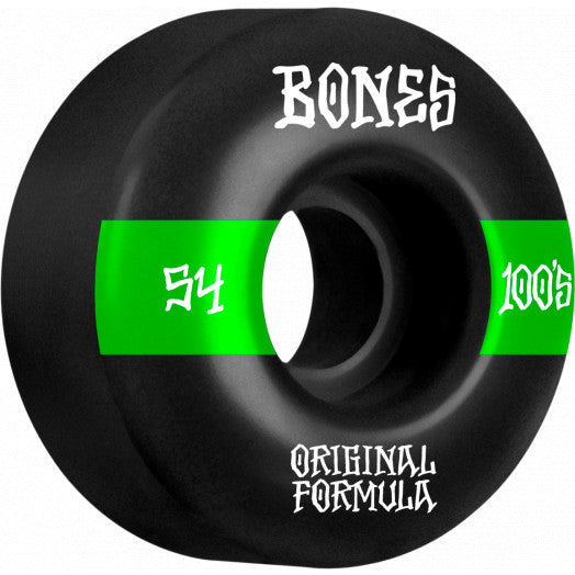 Bones 100s V4 Wide OG Formula #14 Skateboard Wheels - Black/Green